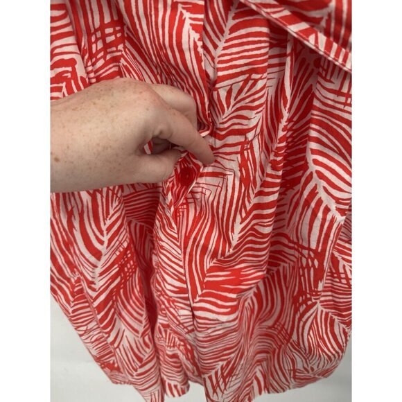 Talbots Button Tropical Palm Dress Women 8P Red White Mini Preppy Resortwear - Picture 8 of 8